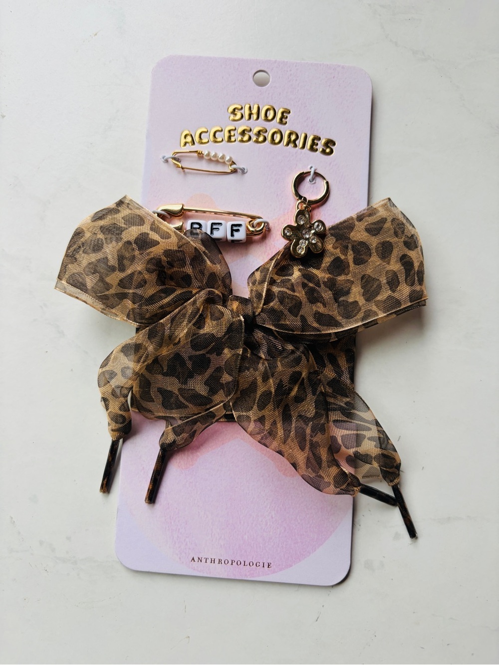 NWT Anthropologie Shoe Charm & Laces Set Brown Leopard Print BFF Charm